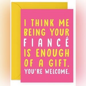 Fiance Funny Card with Stickers – Pink & Yellow